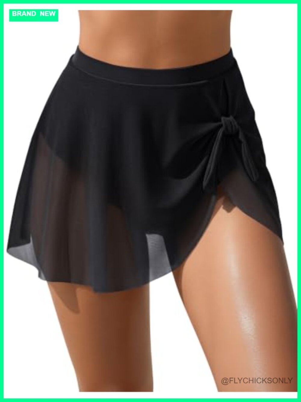 High Waisted Mesh Swim Skirt Tie Knot Bottoms